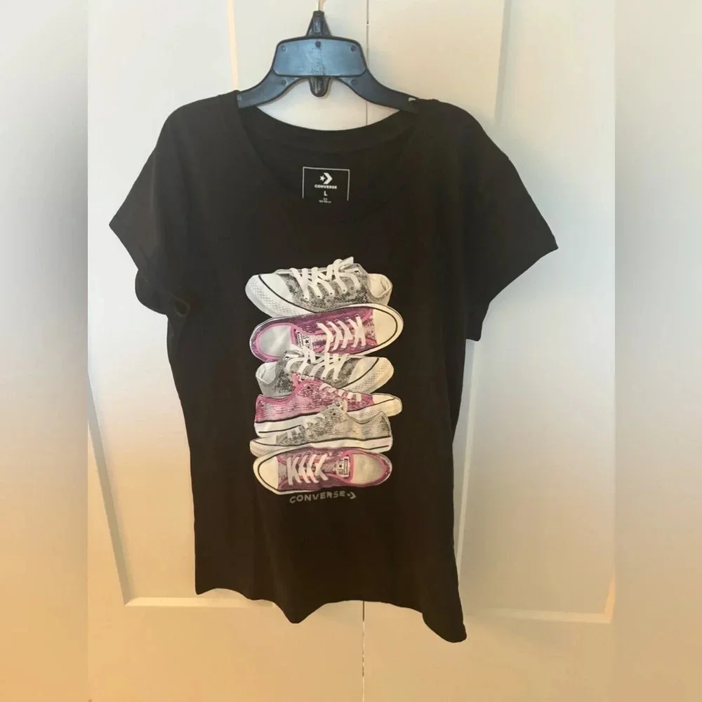 Girl's Youth Converse Short Sleeve Black Cotton Shirt Size L 12-13 Years